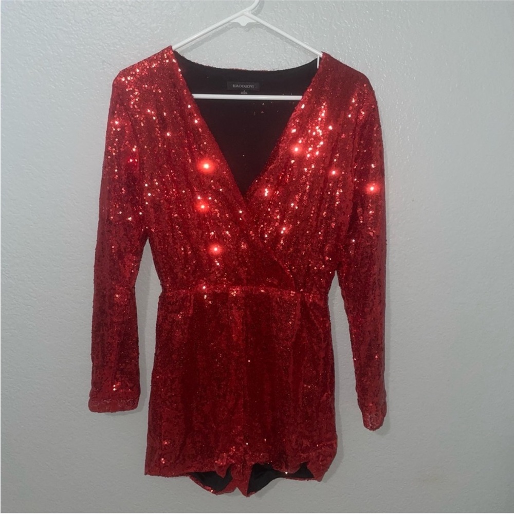 Red Sequin Romper, Haoduoyi Sz Small Excellent Condition!